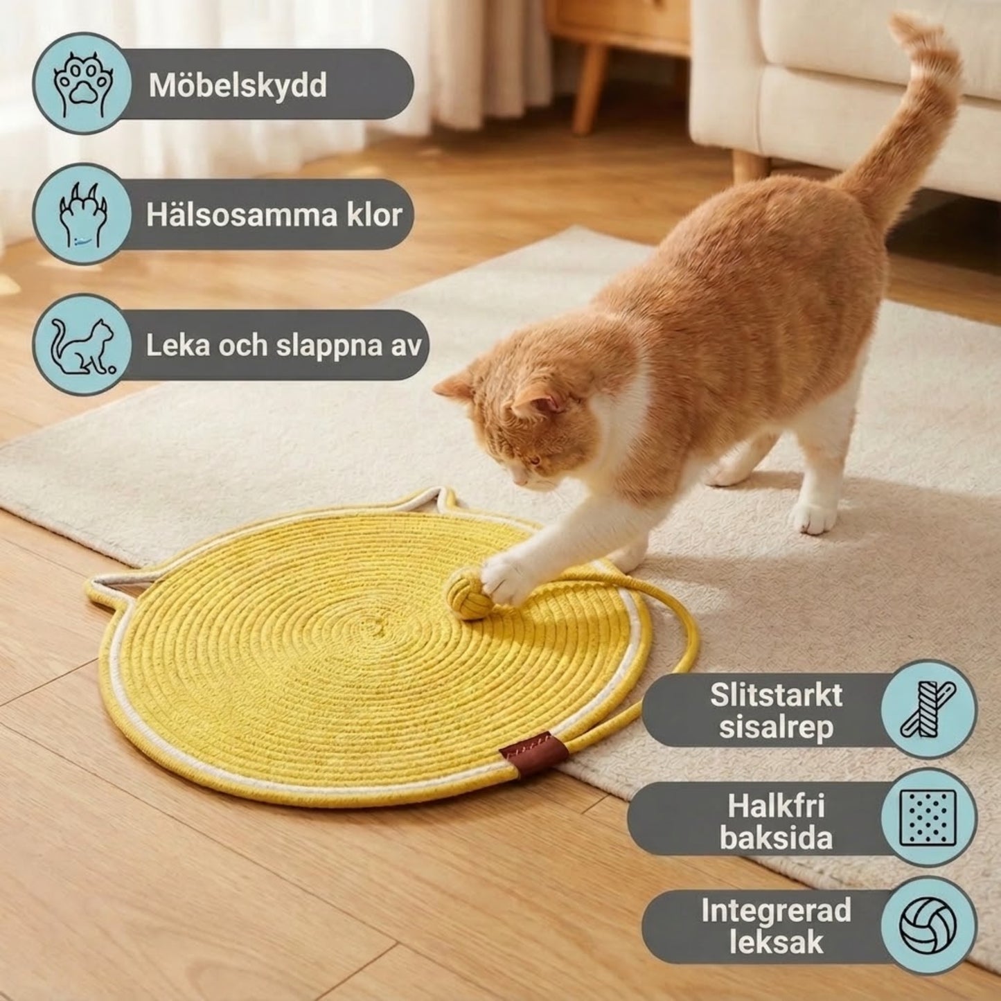 ScratchMat - Premium Klösmatta för Katter med Sisal och Halkfri Botten