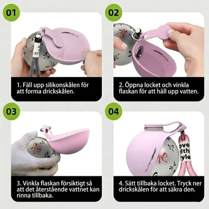 AquaTrail Läckagefri Resflaska med Vattenskål för Hundar, bild 3