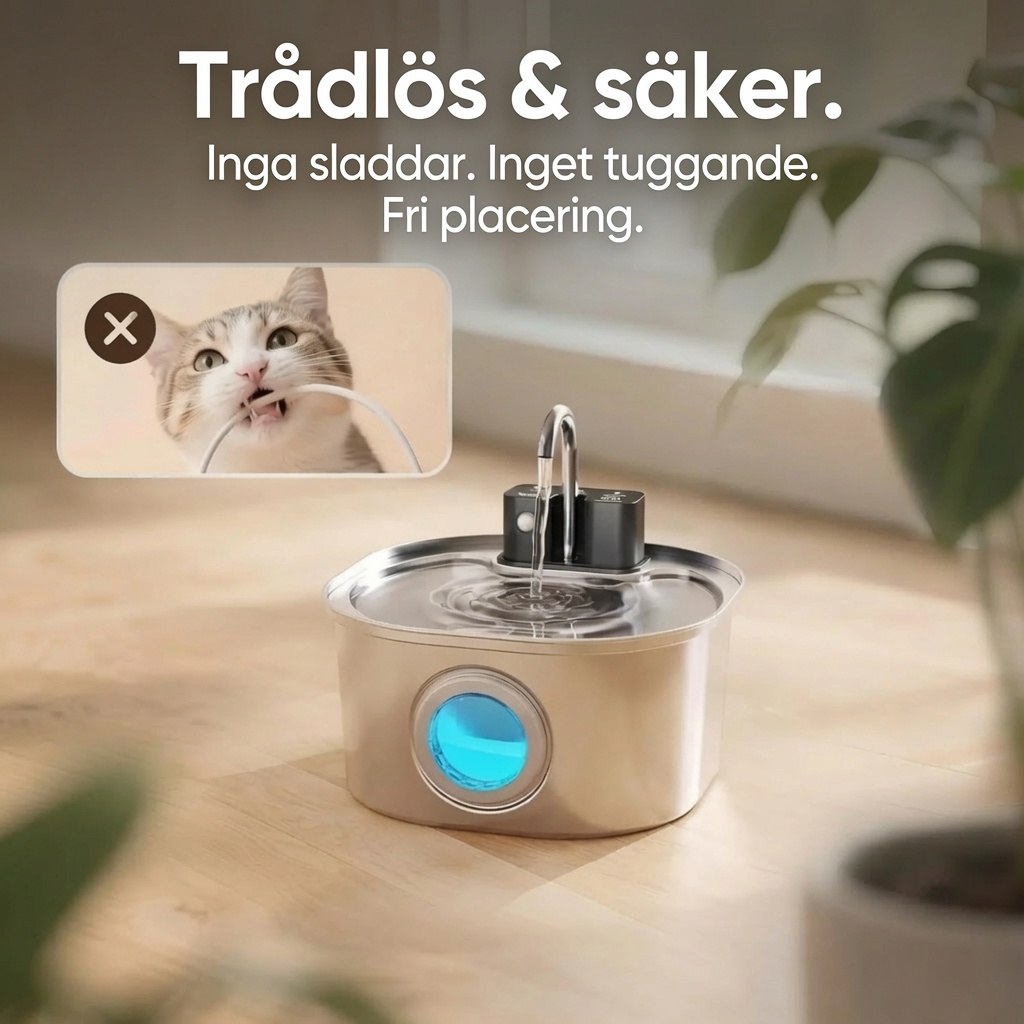 PurrFlow – Trådlös vattenfontän som lockar katten att dricka mer